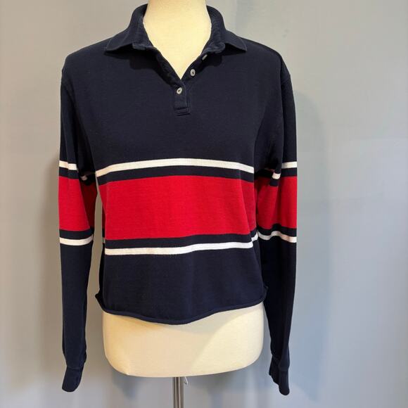 Brandy Melville Tops - Brandy Melville cropped striped John Galt rugby shirt, blue and red, size small